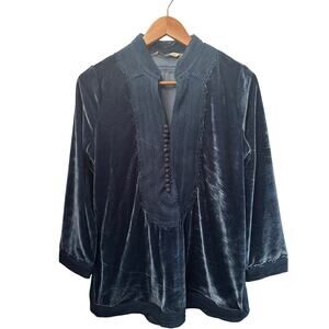 Soft Surroundings Velvet Tunic Top P XS Navy Blue Mock Neck Long Sleeve Stretch